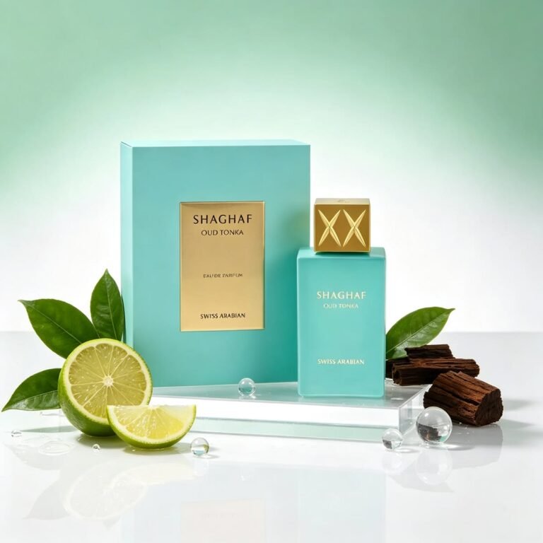 Parfum mixte Shaghaf Oud Azraq et son coffret turquoise